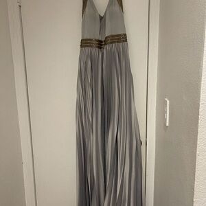 Jovani Gray and Gold Maxi Dress